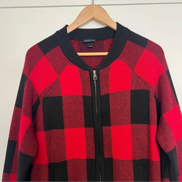 Torrid Red Plaid Long Sleeve Raglan Bomber Cardigan Zip Sweater Size 0 Large - Picture 2 of 13
